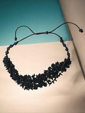 Handcrafted Navy Blue Bead Cluster Necklace